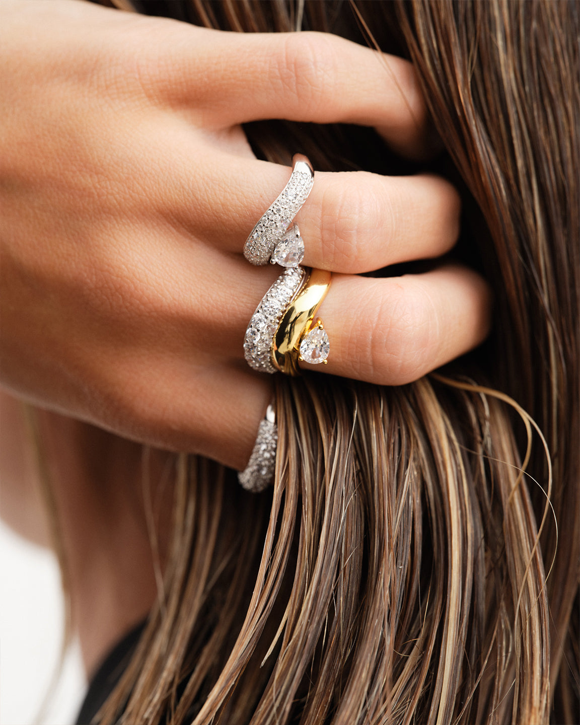 Wave Pear Pave Ring
